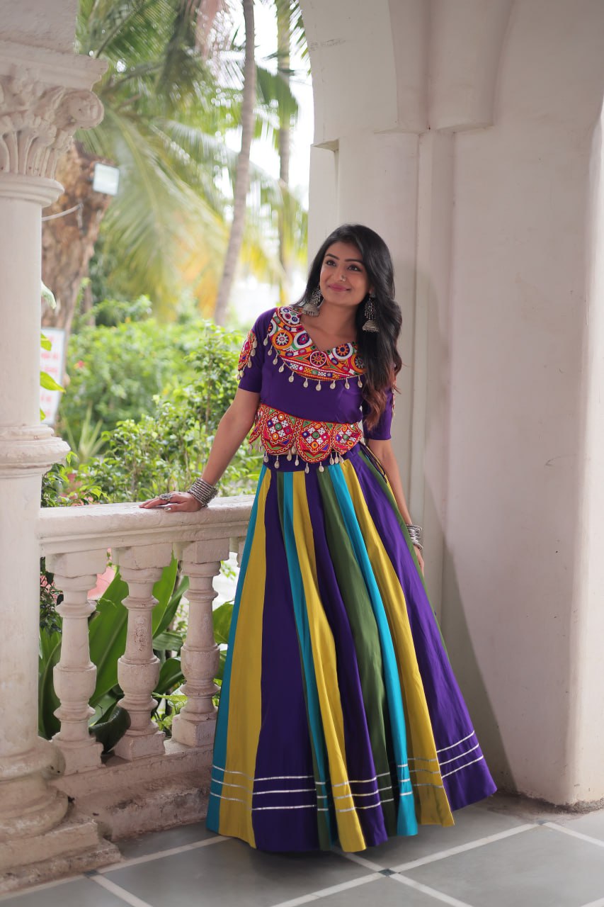 LW-7142 - Festive Roman Gota & Gamthi Lehenga Set Navratri