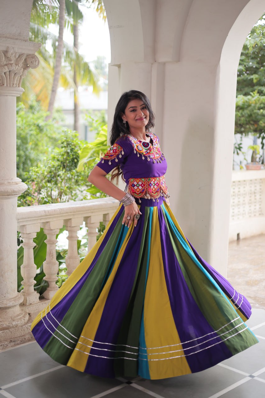 LW-7142 - Festive Roman Gota & Gamthi Lehenga Set Navratri