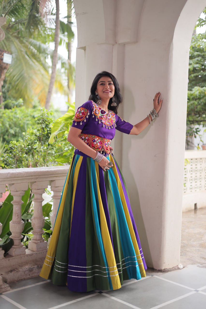 LW-7142 - Festive Roman Gota & Gamthi Lehenga Set Navratri