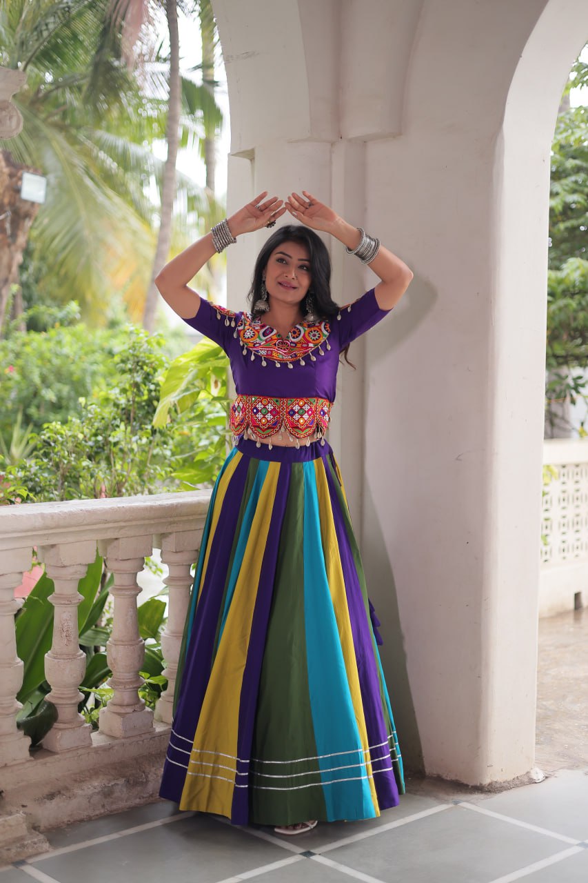 LW-7142 - Festive Roman Gota & Gamthi Lehenga Set Navratri