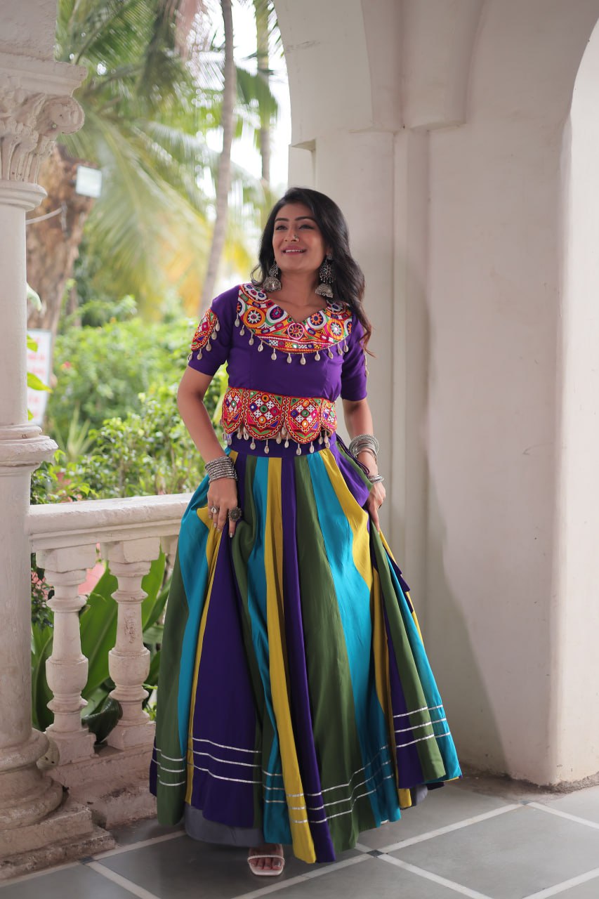 LW-7142 - Festive Roman Gota & Gamthi Lehenga Set Navratri