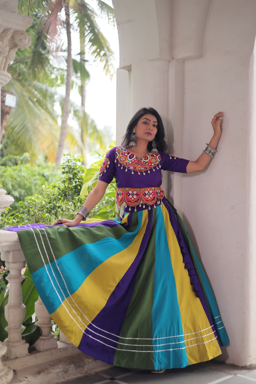 LW-7142 - Festive Roman Gota & Gamthi Lehenga Set Navratri