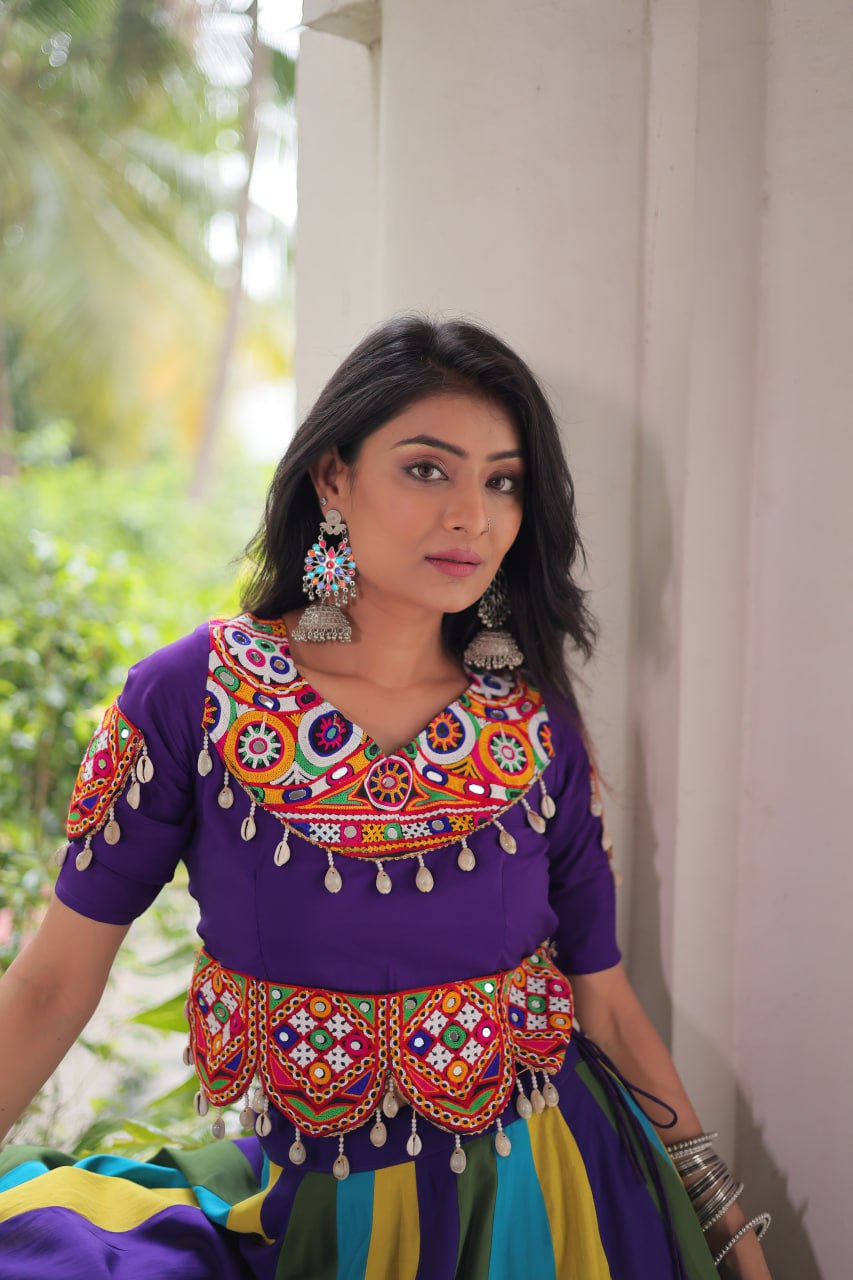 LW-7142 - Festive Roman Gota & Gamthi Lehenga Set Navratri