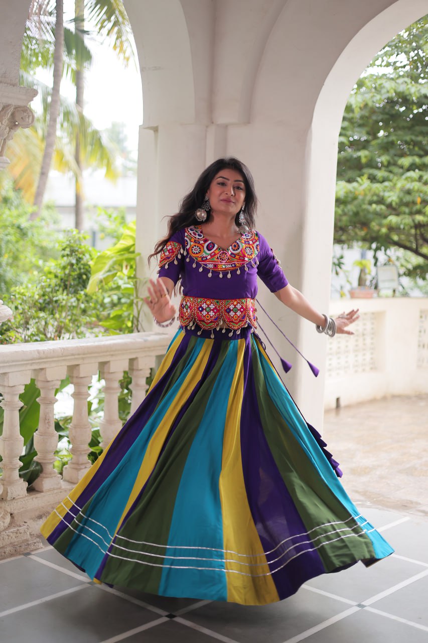 LW-7142 - Festive Roman Gota & Gamthi Lehenga Set Navratri