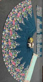 “Navy Blue Embroidered Floral Lehenga Choli with Multicolor Thread Work & Pastel Blue Dupatta – Blouse up to 5XL”