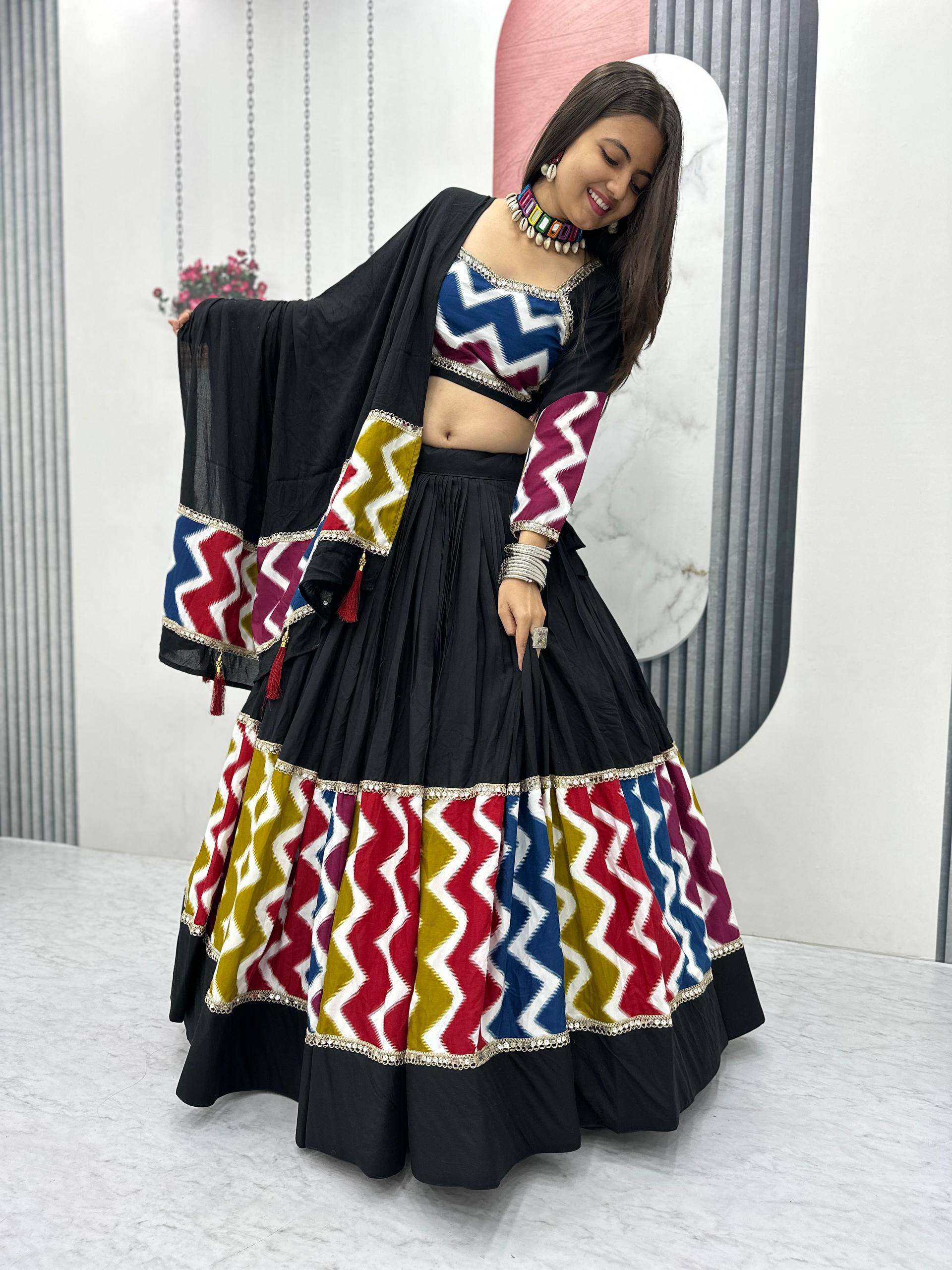 Navratri Special Pure Cotton Lehenga Choli with 6 Meter Flair | Big Flair Lehenga for Garba | Ready to Wear