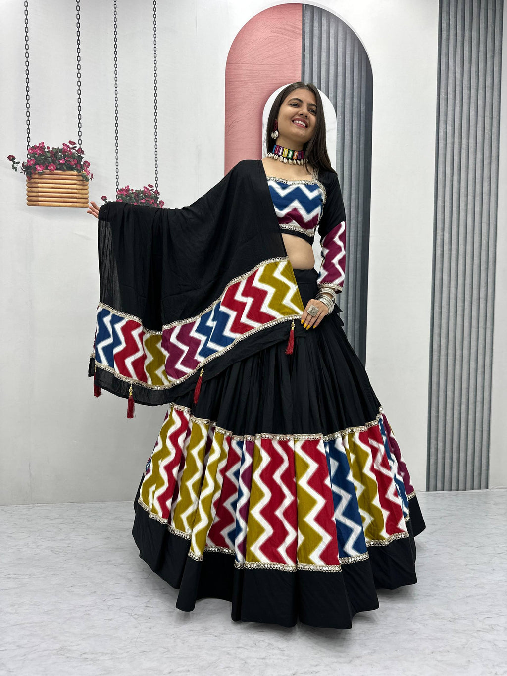 Navratri Special Pure Cotton Lehenga Choli with 6 Meter Flair | Big Flair Lehenga for Garba | Ready to Wear