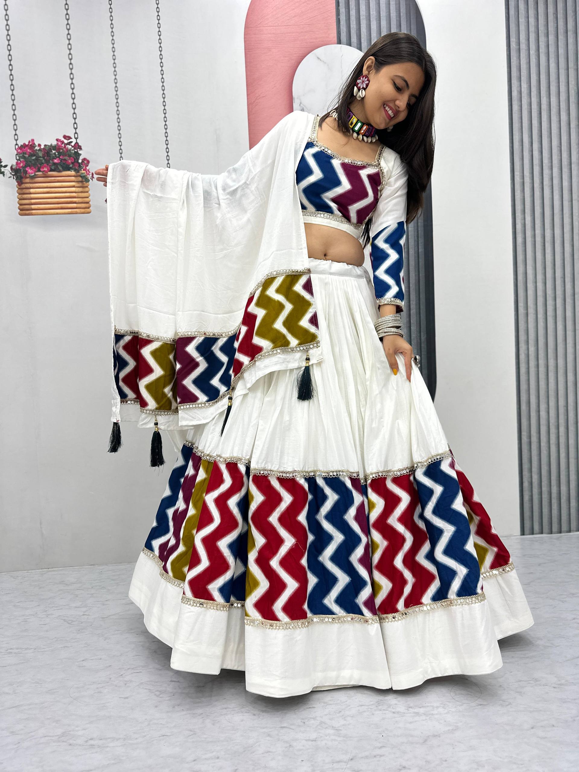 Navratri Special Pure Cotton Lehenga Choli with 6 Meter Flair | Big Flair Lehenga for Garba | Ready to Wear