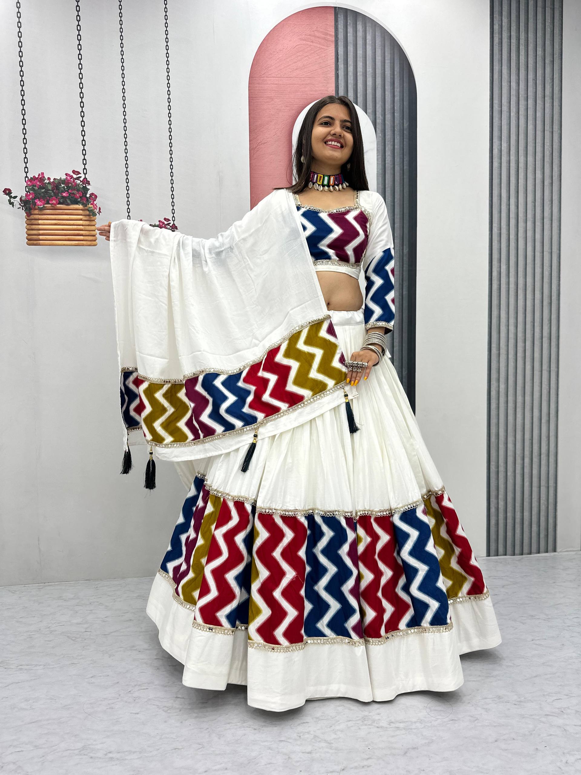 Navratri Special Pure Cotton Lehenga Choli with 6 Meter Flair | Big Flair Lehenga for Garba | Ready to Wear