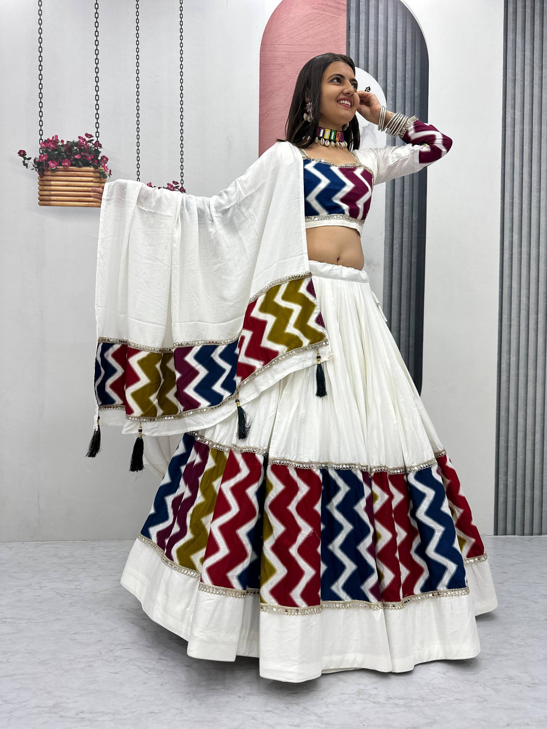 Navratri Special Pure Cotton Lehenga Choli with 6 Meter Flair | Big Flair Lehenga for Garba | Ready to Wear