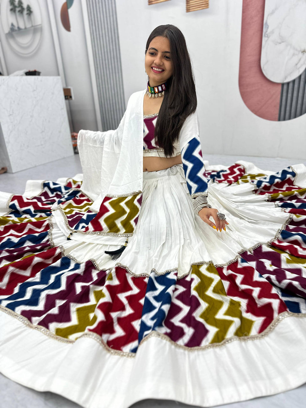 Navratri Special Pure Cotton Lehenga Choli with 6 Meter Flair | Big Flair Lehenga for Garba | Ready to Wear