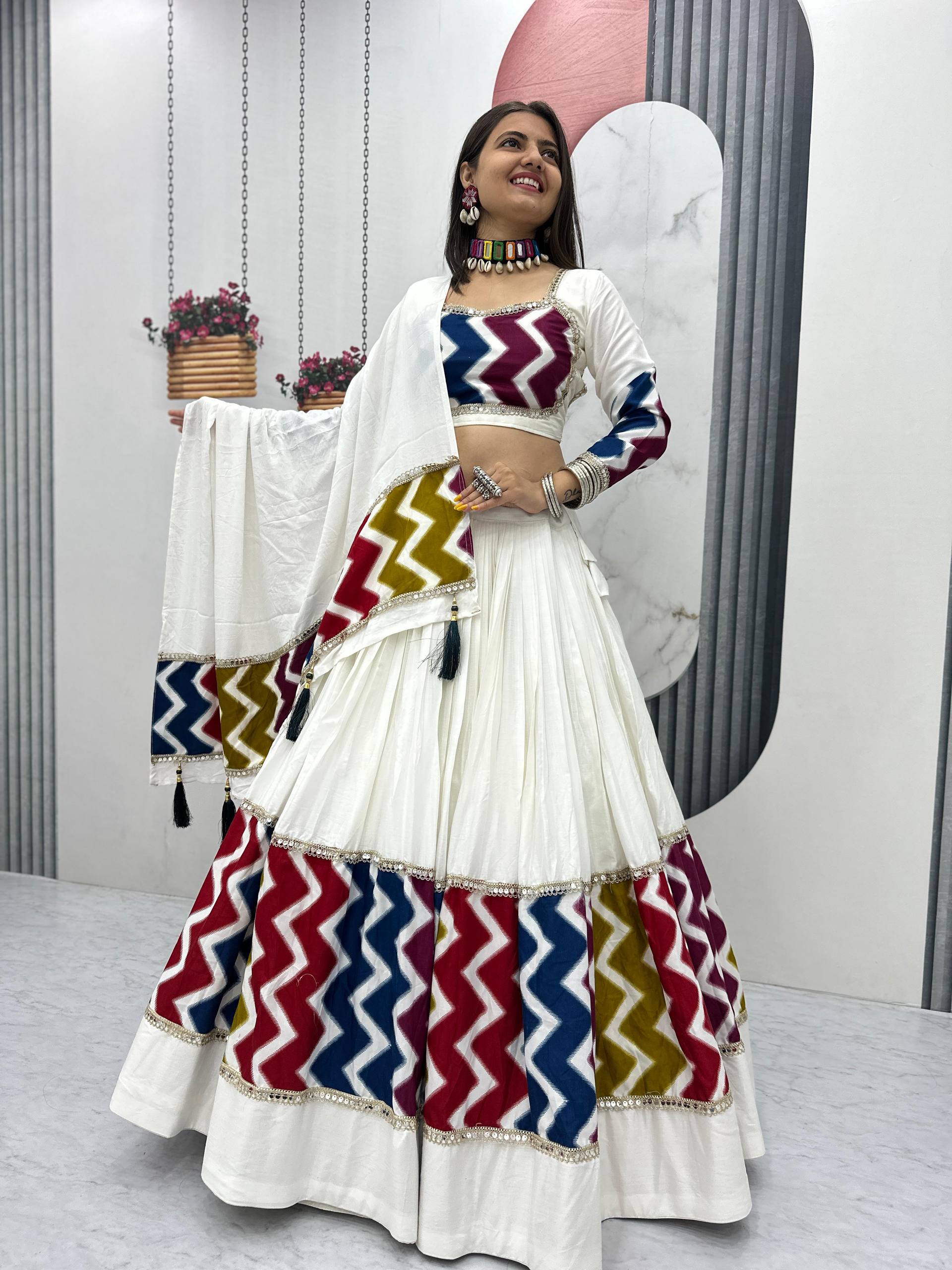 Navratri Special Pure Cotton Lehenga Choli with 6 Meter Flair | Big Flair Lehenga for Garba | Ready to Wear