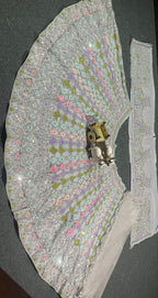 Pastel Multi-Color Mirror Work Embroidered Fabric – Grey Base Net Material