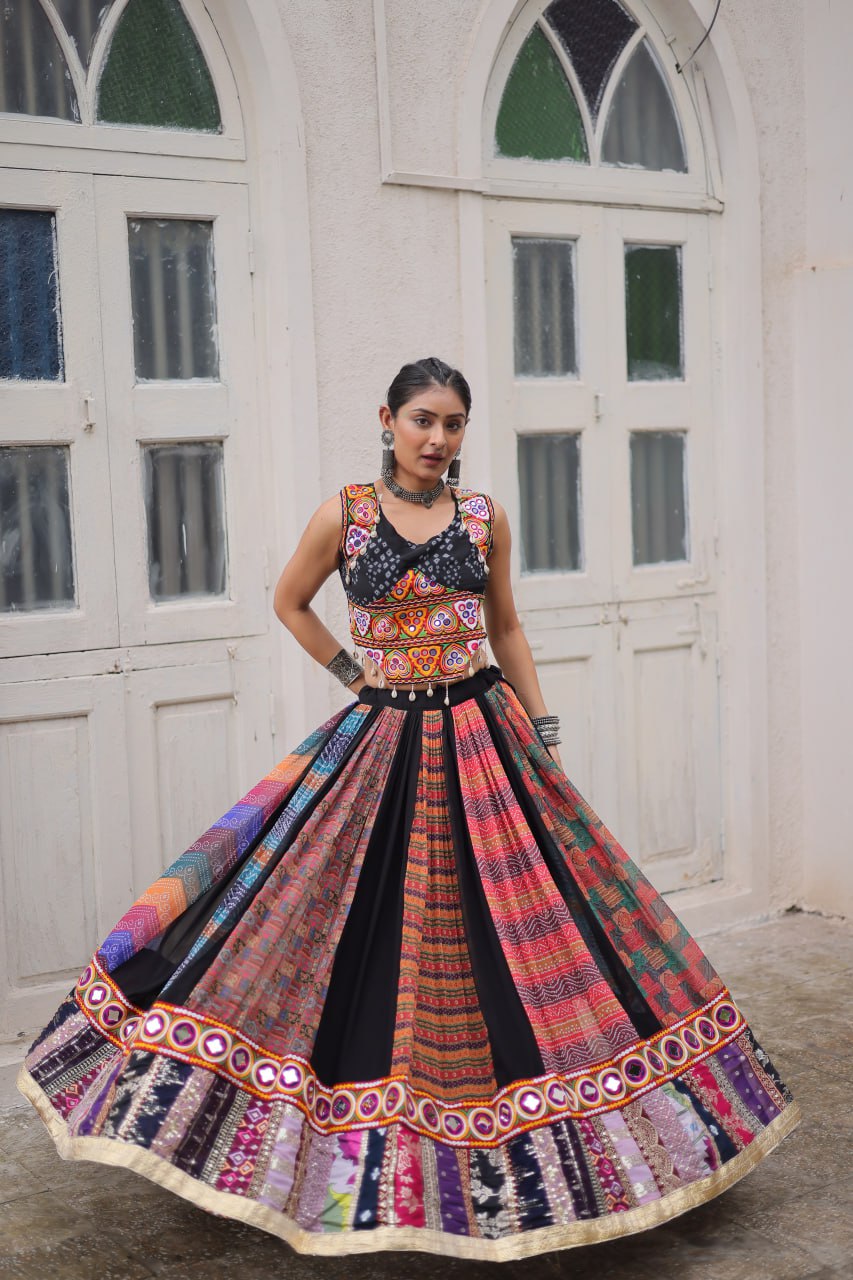 Product Code: LW-7135 - Traditional Gamthi Embroidered Lehenga Set NAVRATRI