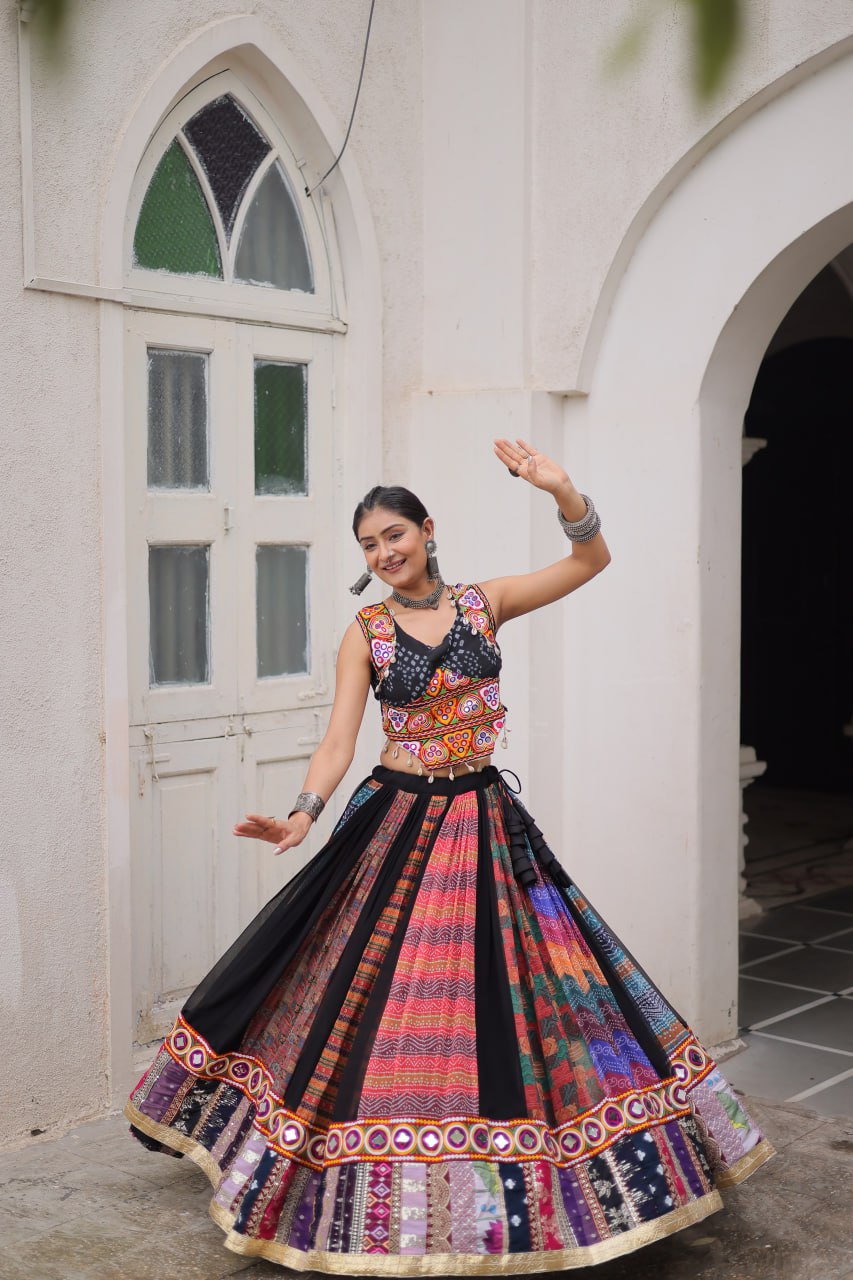 Product Code: LW-7135 - Traditional Gamthi Embroidered Lehenga Set NAVRATRI