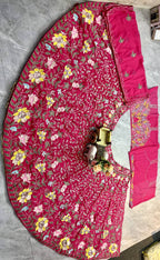 Rani Pink Multicolor Floral Embroidered Silk Lehenga Set