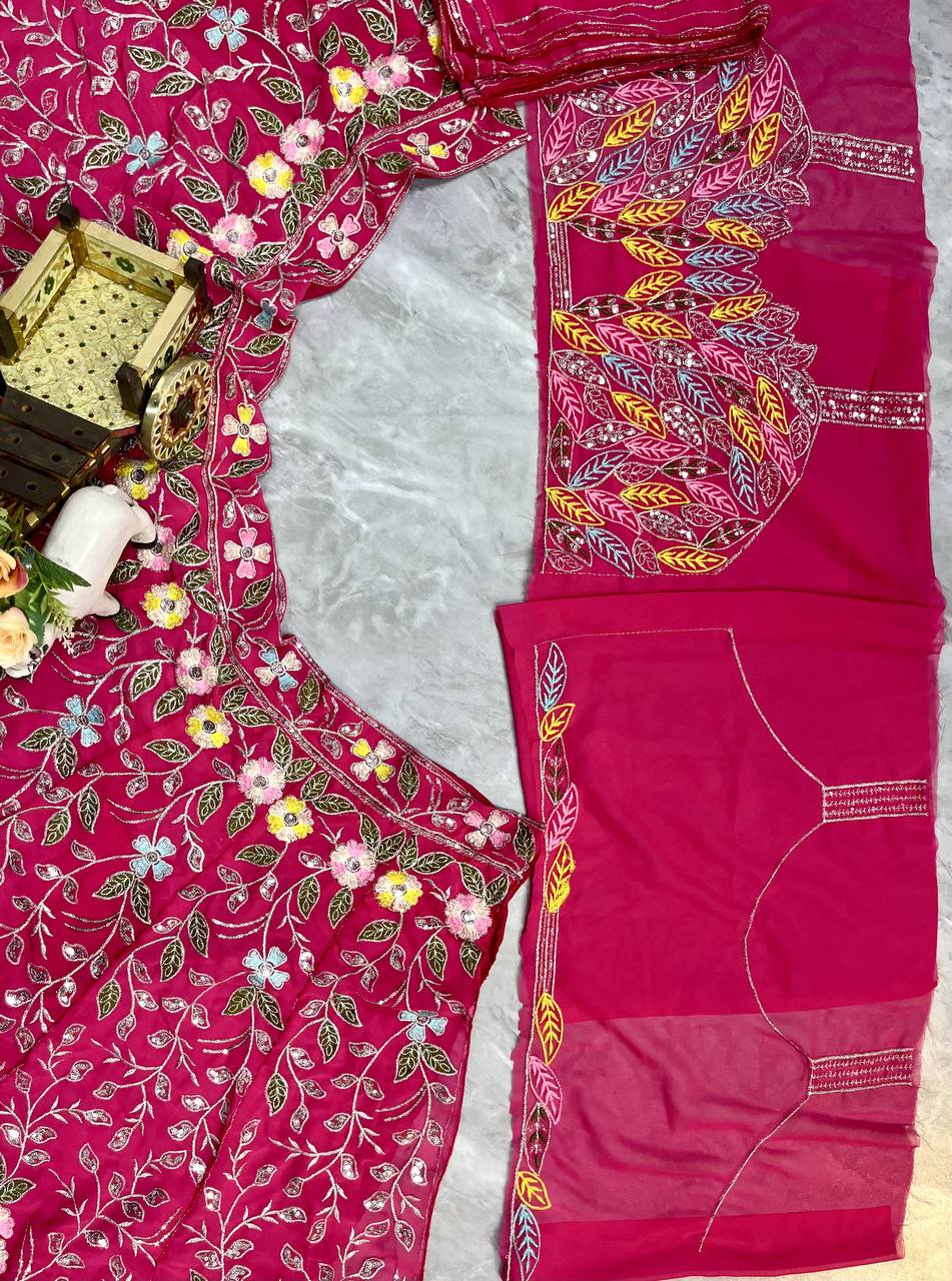 Fox Georgette Lehenga with Embroidery Sequins Work – Semi-Stitched Set