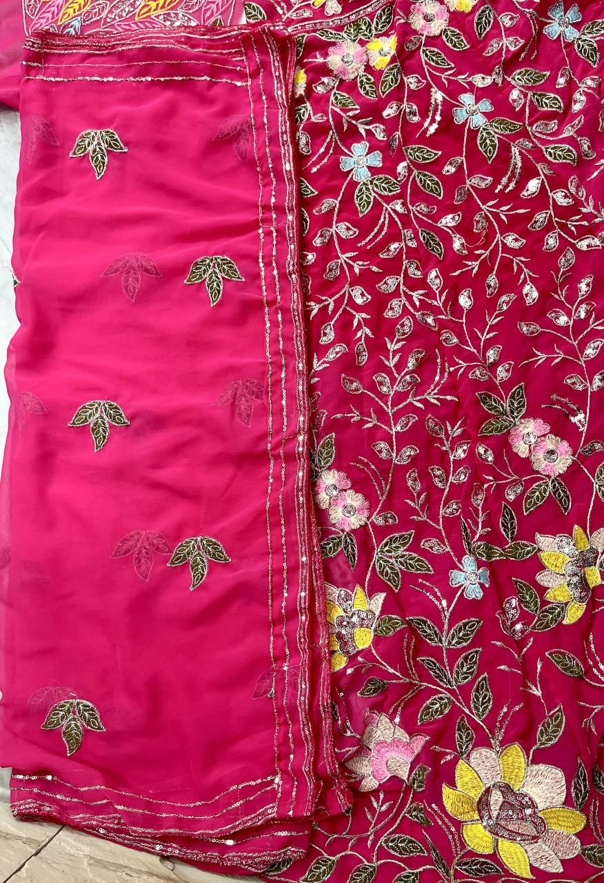 Fox Georgette Lehenga with Embroidery Sequins Work – Semi-Stitched Set