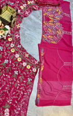 Rani Pink Multicolor Floral Embroidered Silk Lehenga Set