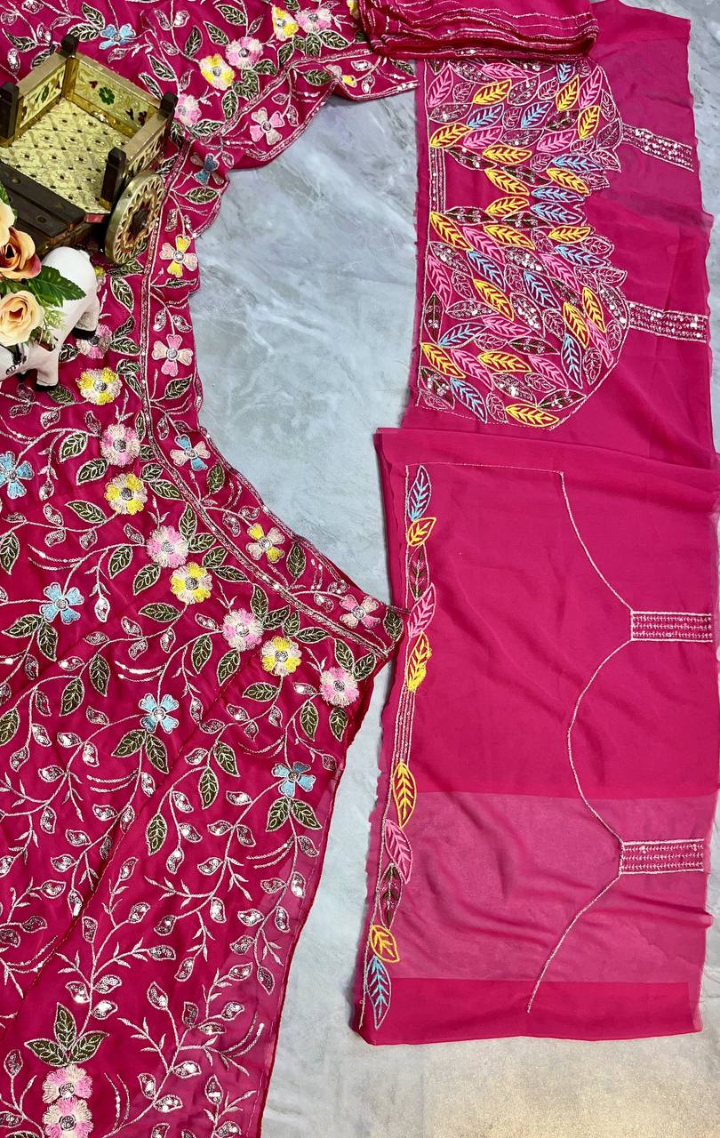 Fox Georgette Lehenga with Embroidery Sequins Work – Semi-Stitched Set