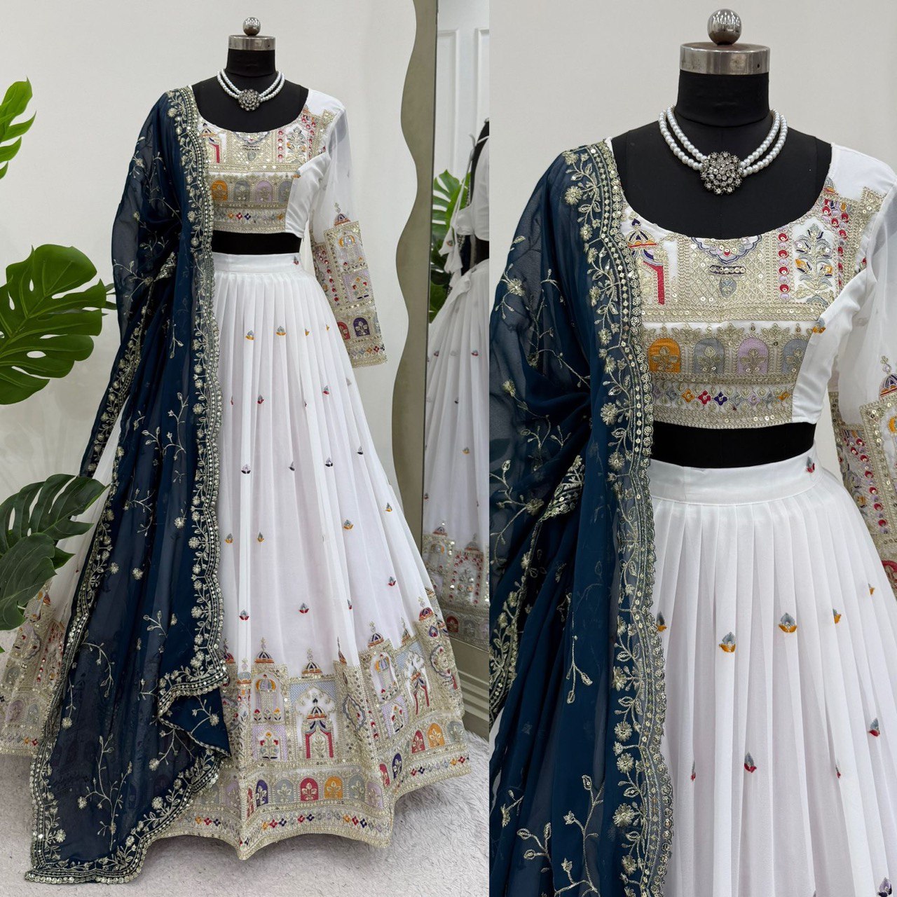 Faux Georgette Lehenga Choli Set - Coding Dori & Sequence Embroidery