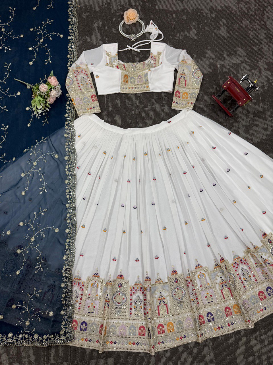 Faux Georgette Lehenga Choli Set - Coding Dori & Sequence Embroidery
