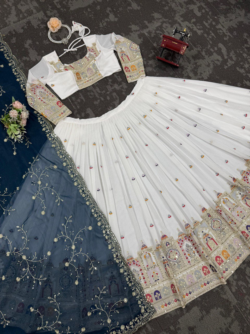 Faux Georgette Lehenga Choli Set - Coding Dori & Sequence Embroidery