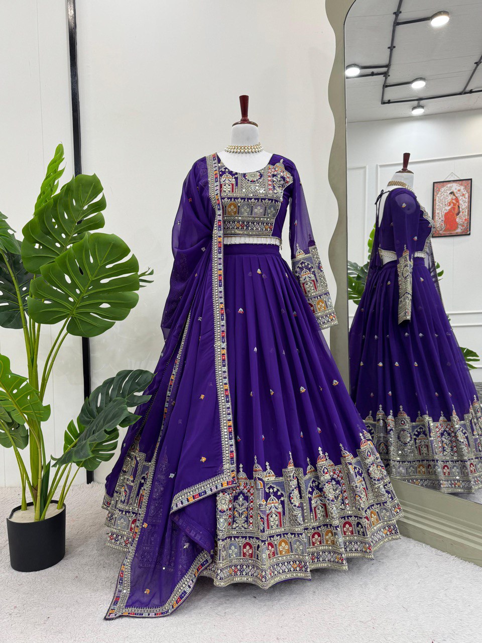 Faux Georgette Lehenga Choli Set - Coding Dori & Sequence Embroidery