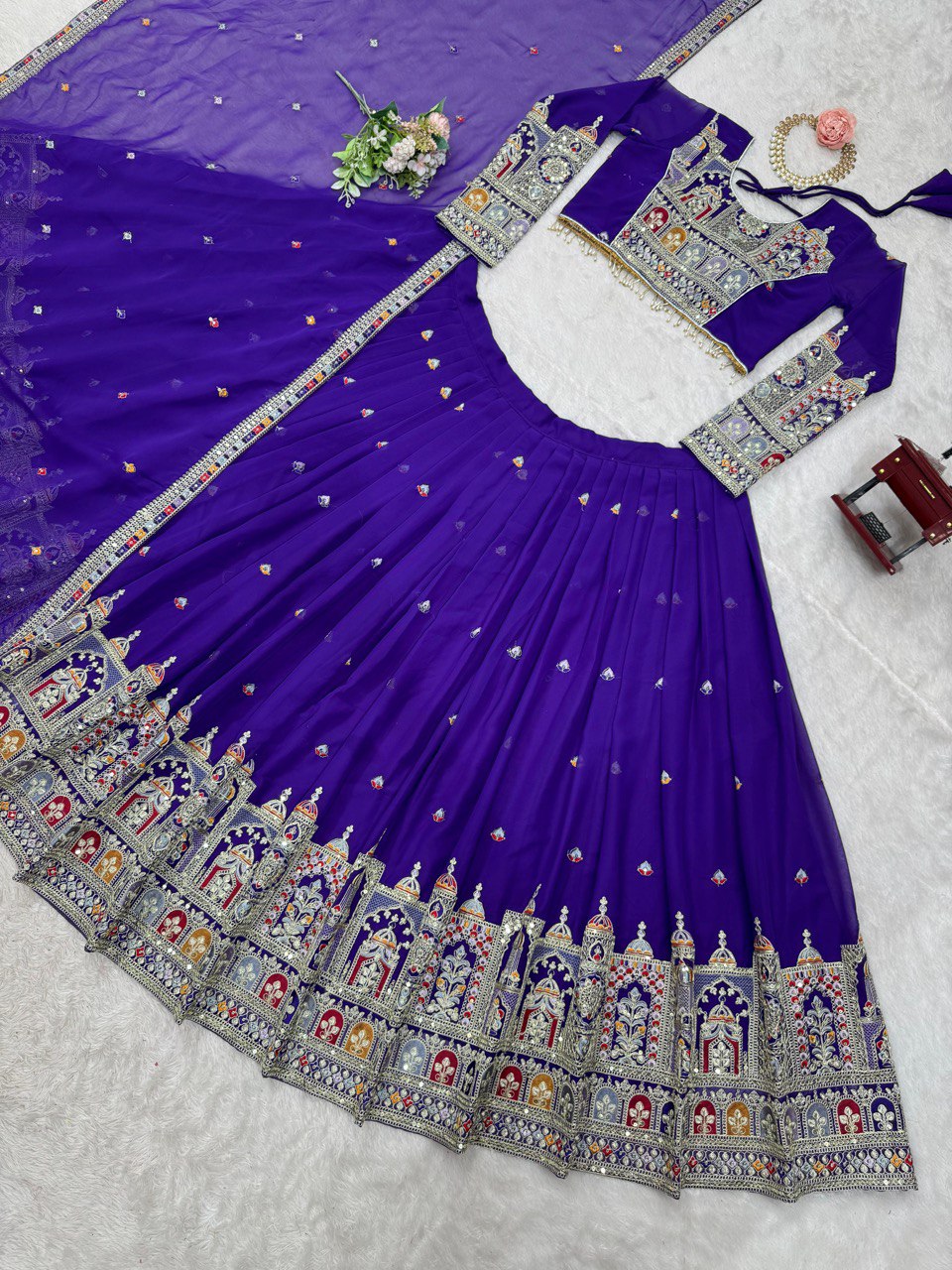 Faux Georgette Lehenga Choli Set - Coding Dori & Sequence Embroidery