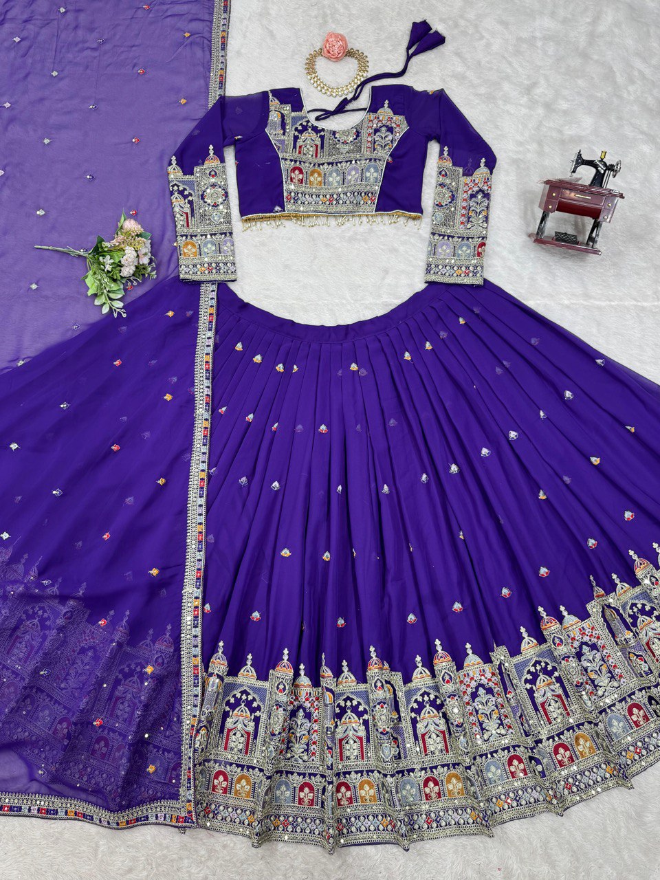 Faux Georgette Lehenga Choli Set - Coding Dori & Sequence Embroidery