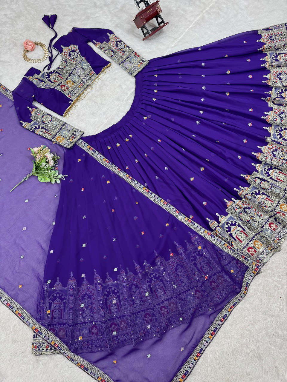 Faux Georgette Lehenga Choli Set - Coding Dori & Sequence Embroidery