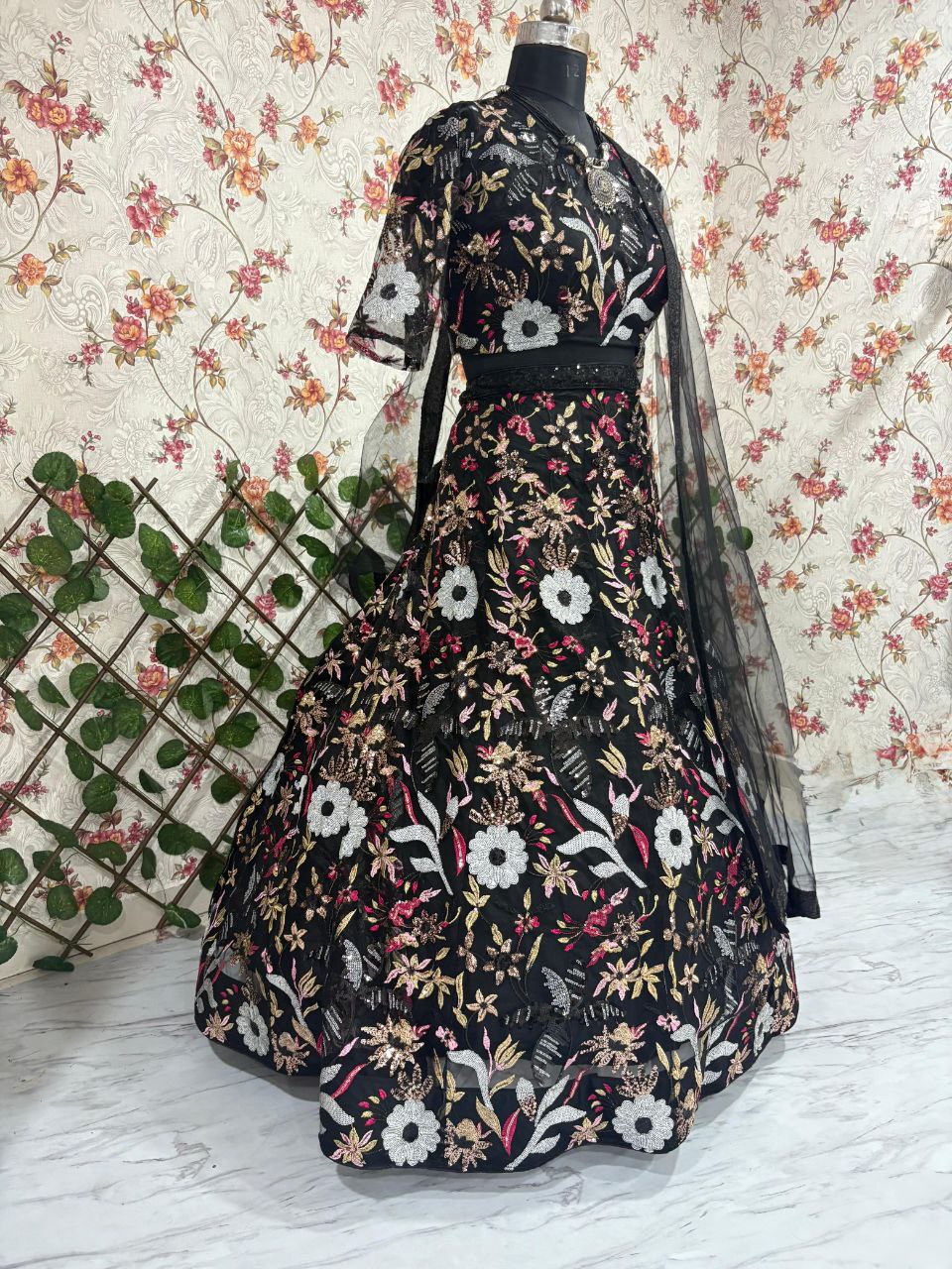 Designer Butterfly Net Lehenga - Heavy Thread & Sequins Embroidery - Premium CanCan Fall