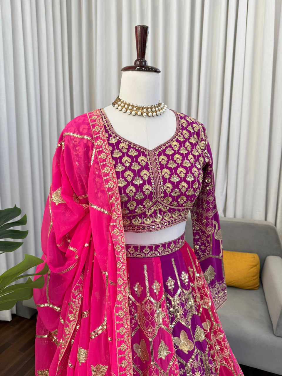 Regal Fuchsia Thread & Sequence Embroidered Lehenga Choli 373