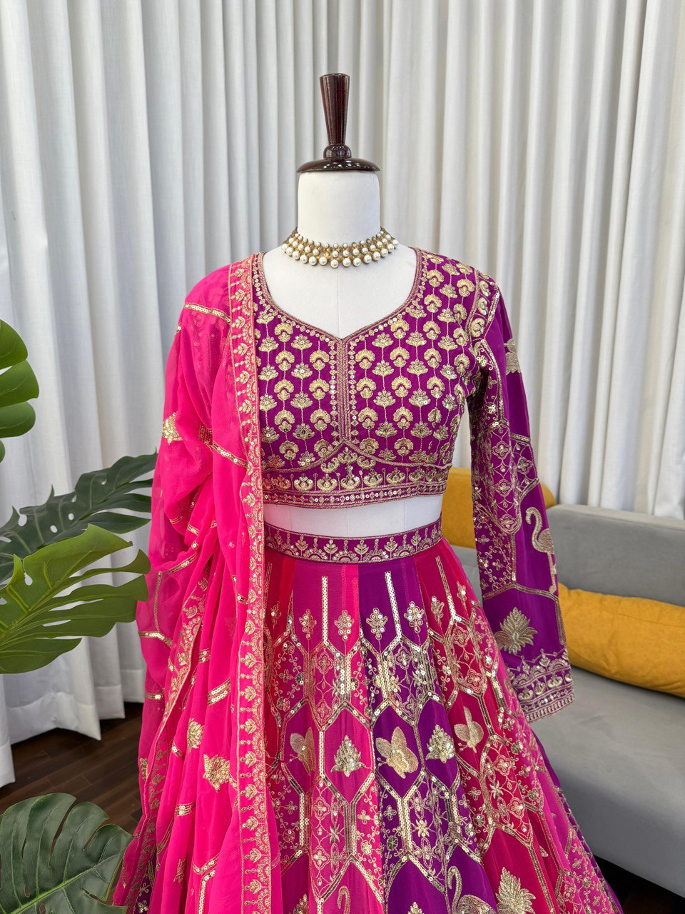 Regal Fuchsia Thread & Sequence Embroidered Lehenga Choli 373