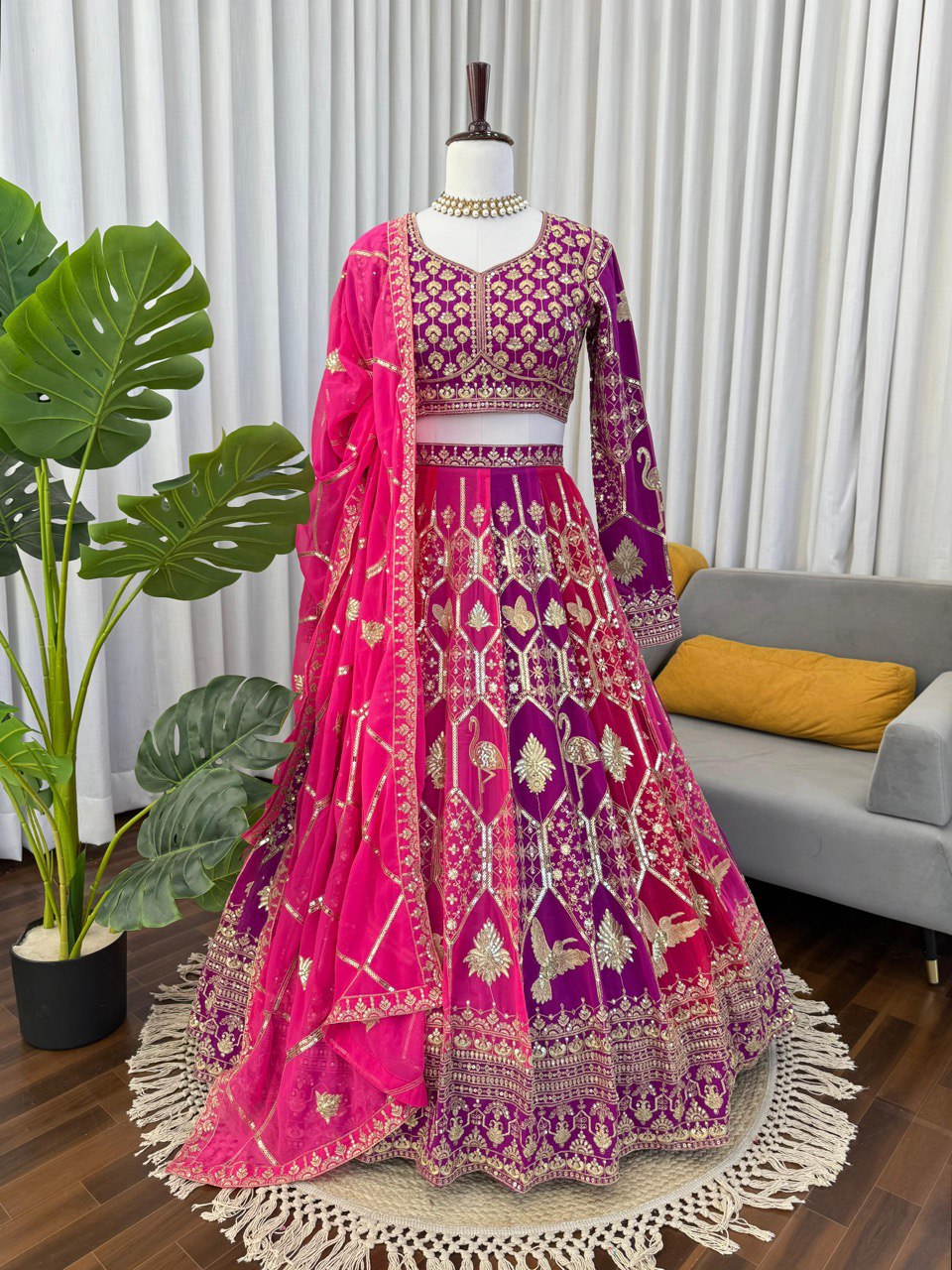 Regal Fuchsia Thread & Sequence Embroidered Lehenga Choli 373