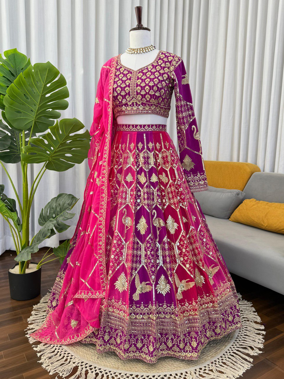 Regal Fuchsia Thread & Sequence Embroidered Lehenga Choli 373