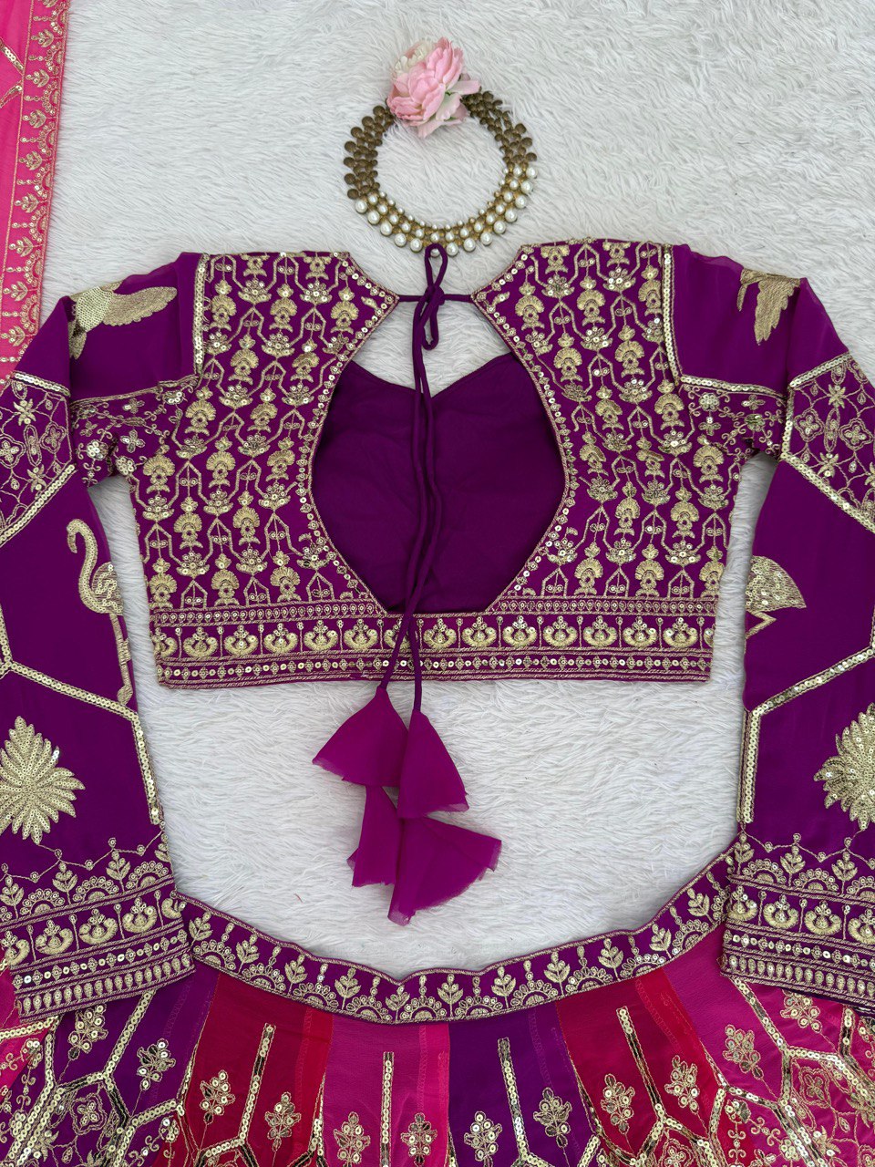 Regal Fuchsia Thread & Sequence Embroidered Lehenga Choli 373