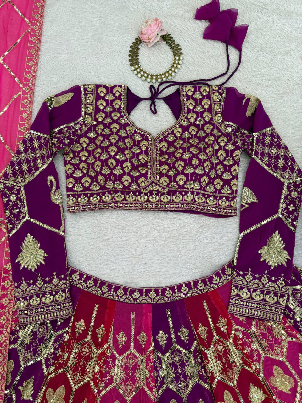 Regal Fuchsia Thread & Sequence Embroidered Lehenga Choli 373