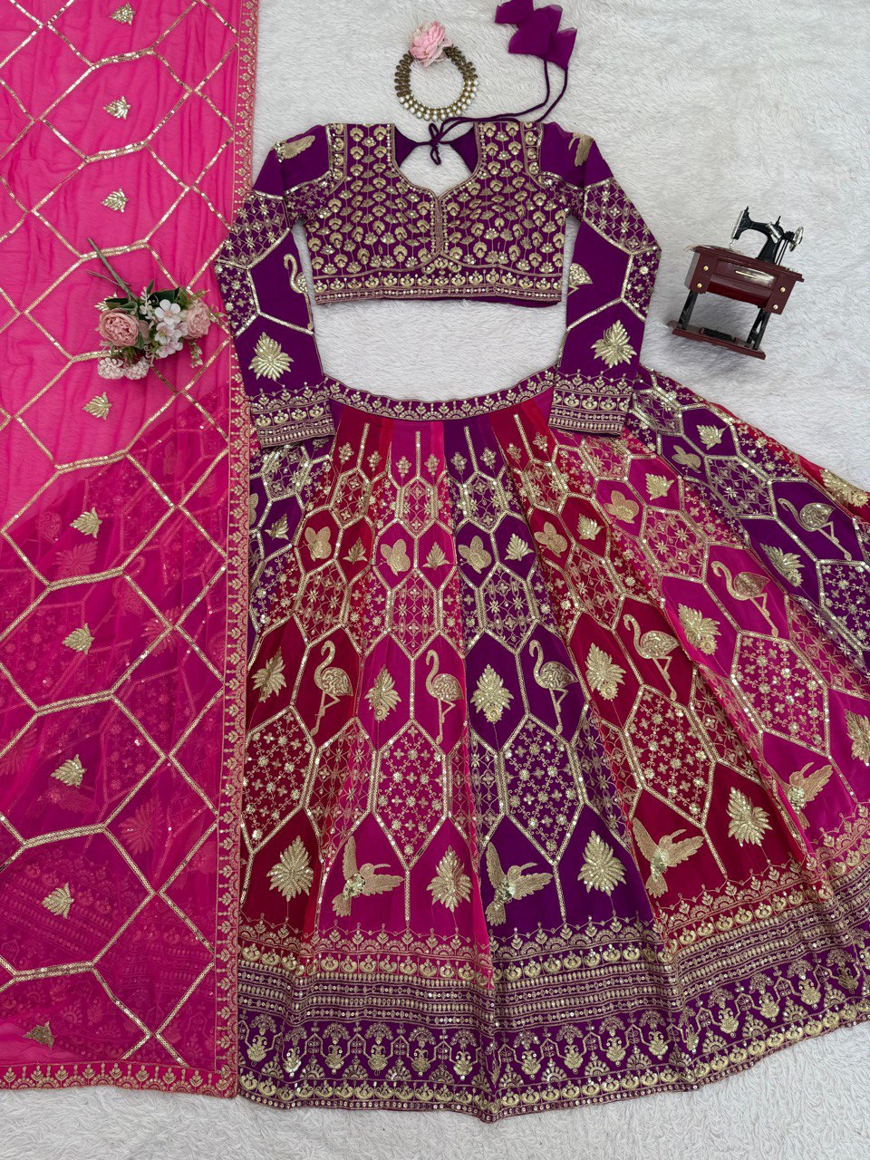 Regal Fuchsia Thread & Sequence Embroidered Lehenga Choli 373