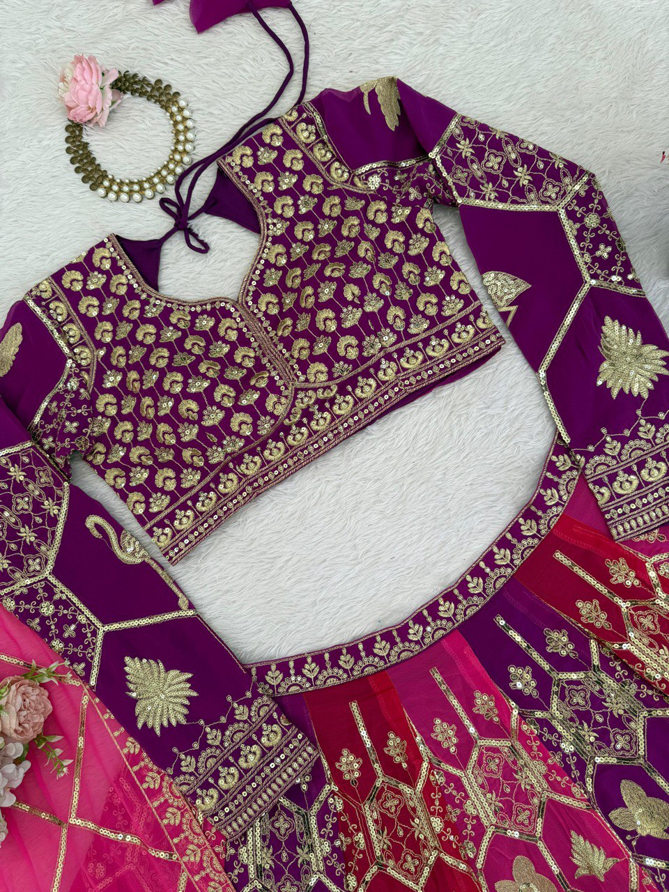 Regal Fuchsia Thread & Sequence Embroidered Lehenga Choli 373