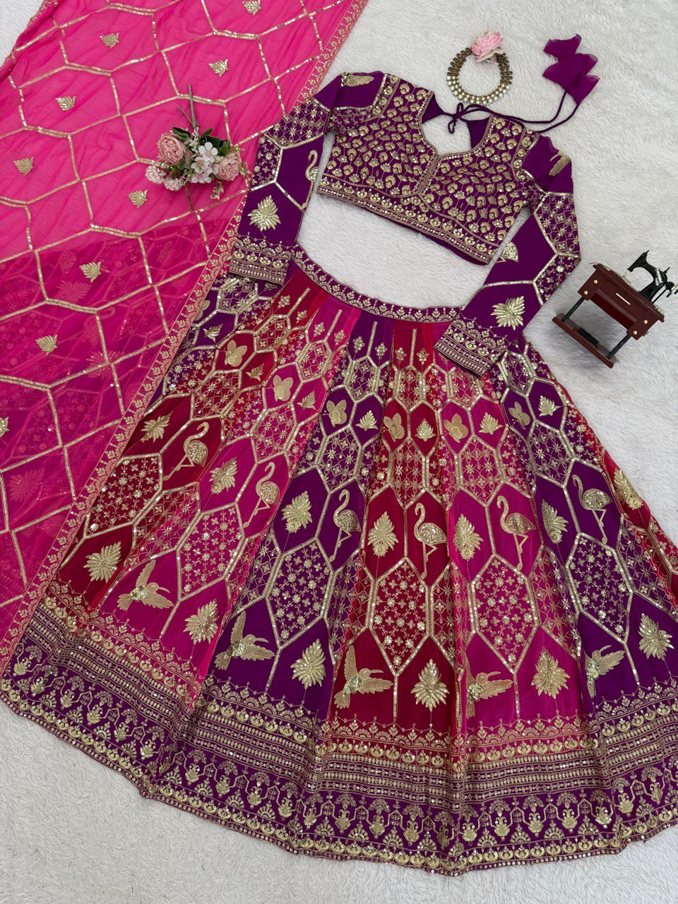Regal Fuchsia Thread & Sequence Embroidered Lehenga Choli 373