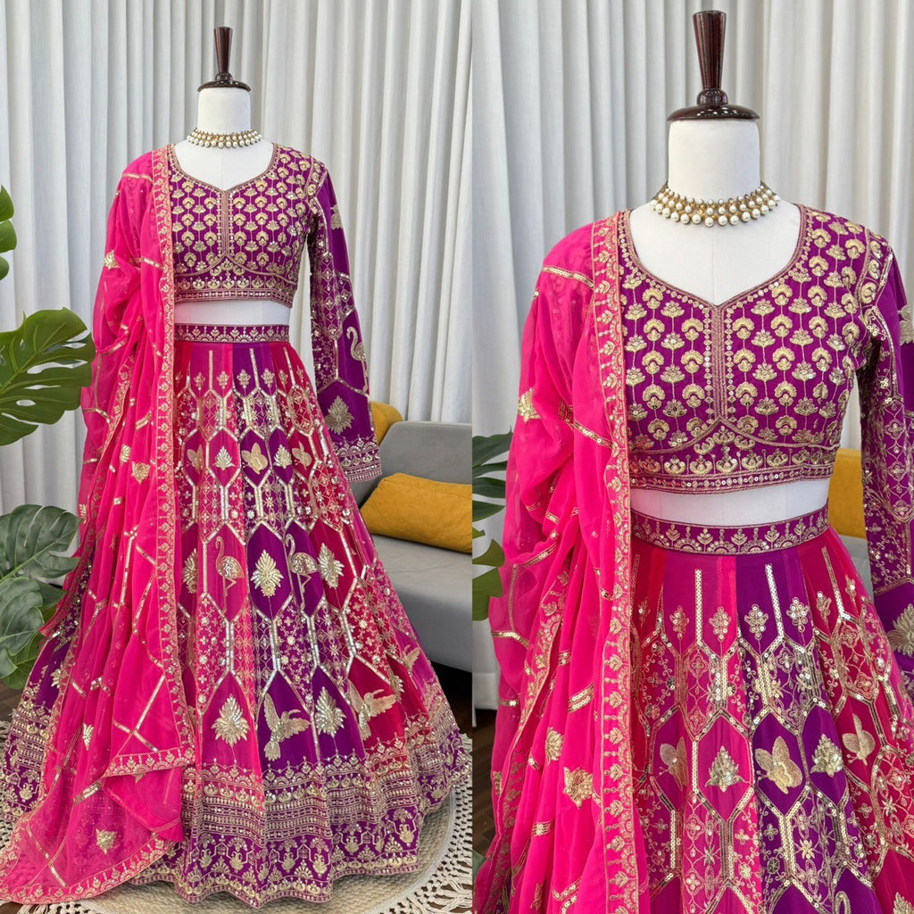 Regal Fuchsia Thread & Sequence Embroidered Lehenga Choli 373