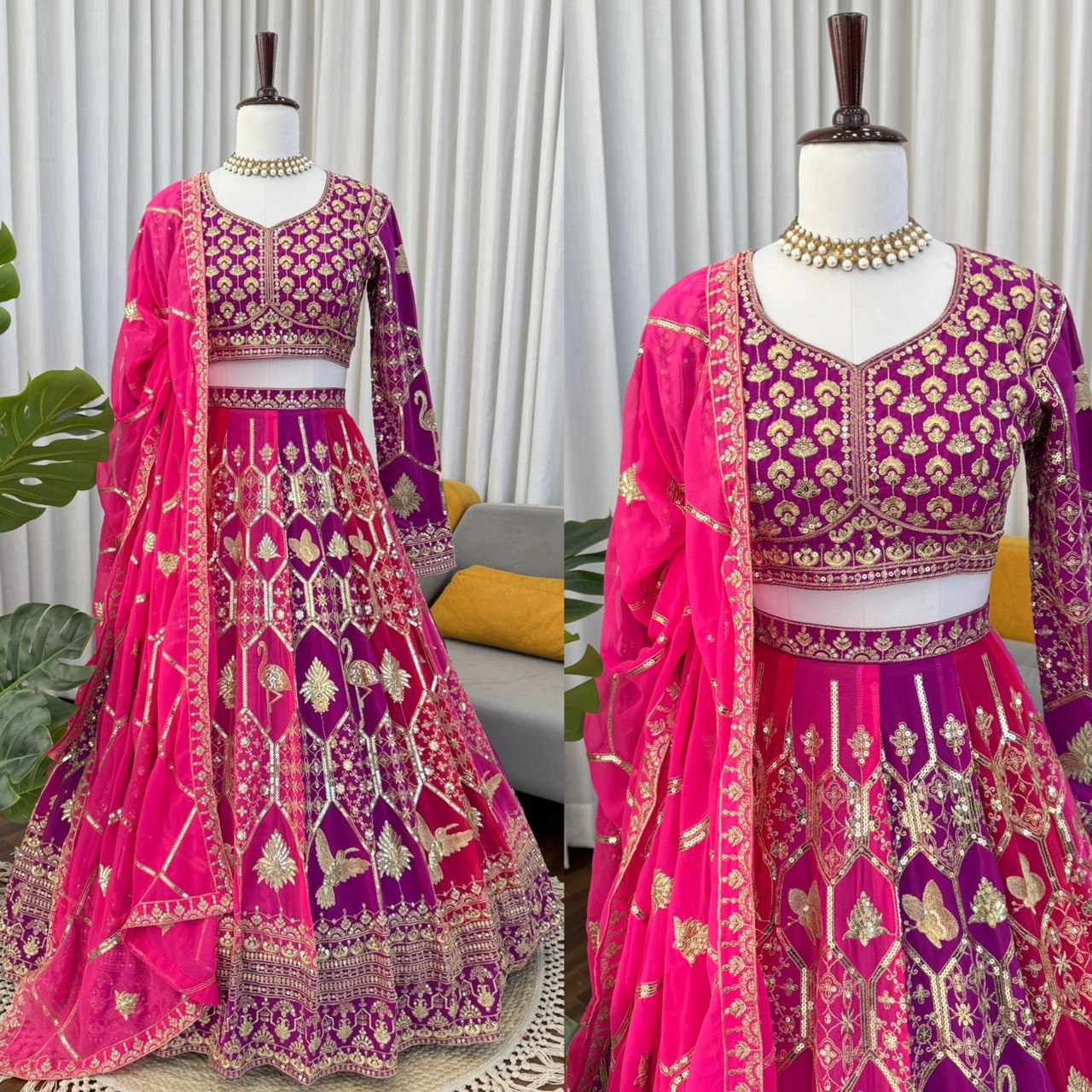 Regal Fuchsia Thread & Sequence Embroidered Lehenga Choli 373