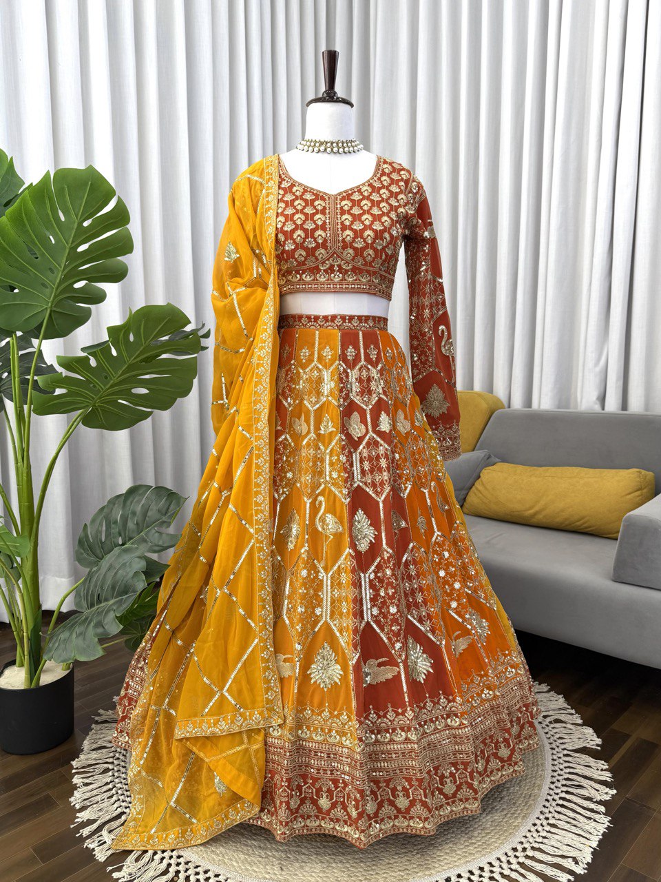 Regal Fuchsia Thread & Sequence Embroidered Lehenga Choli 373