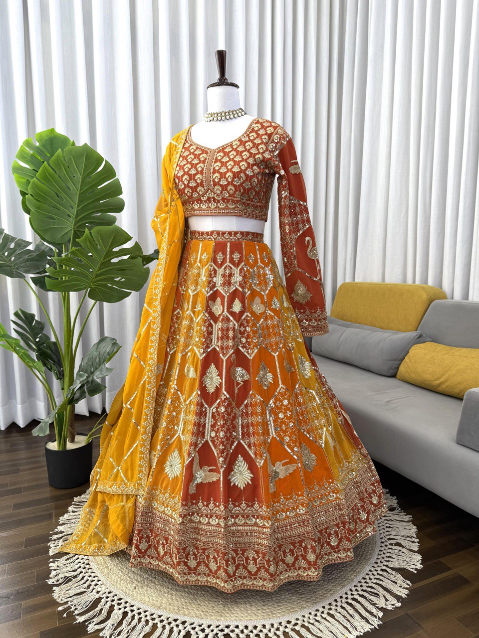 Regal Fuchsia Thread & Sequence Embroidered Lehenga Choli 373