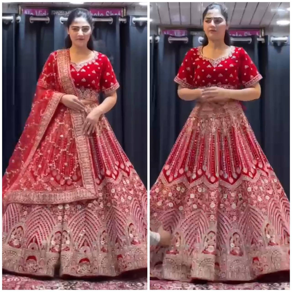 Red Premium Faux Georgette lehenga with Embroidery Sequins Work With Cancan & Canvas Patta and designer blouse.