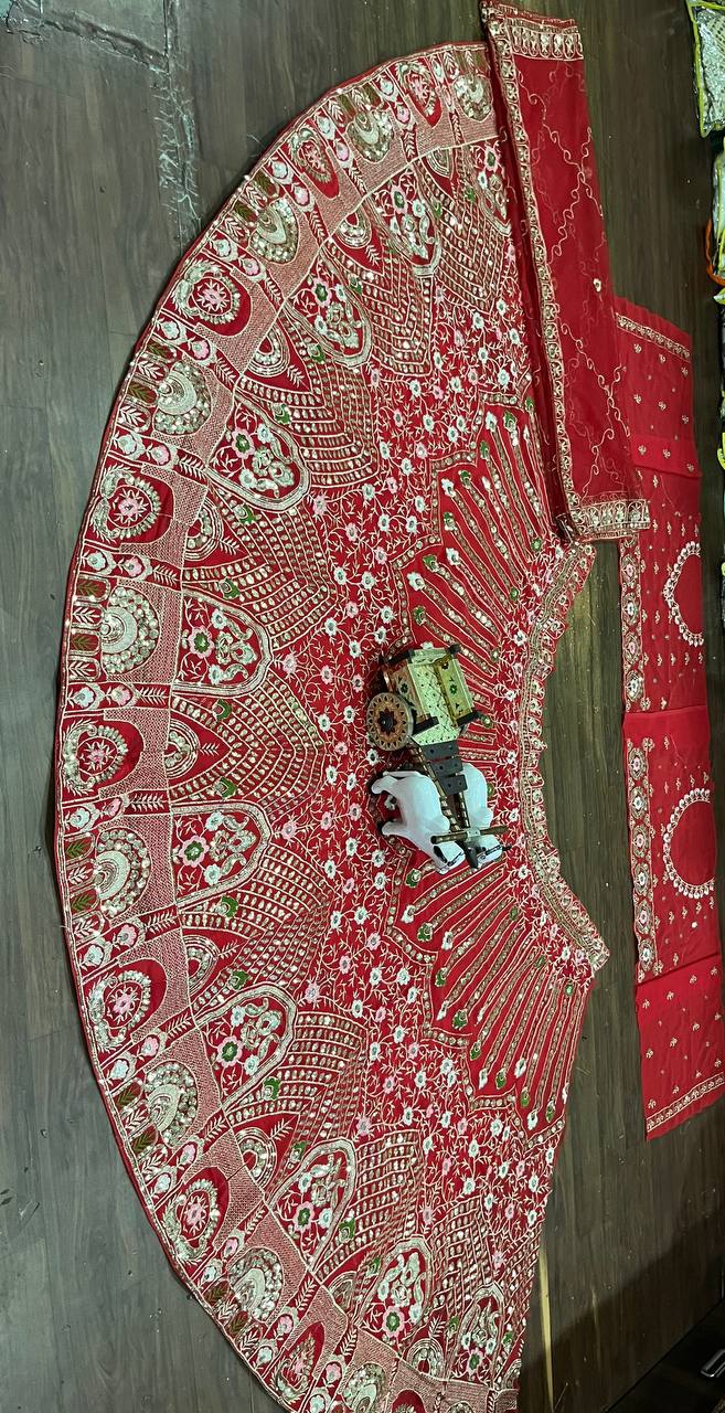 Red Premium Faux Georgette lehenga with Embroidery Sequins Work With Cancan & Canvas Patta and designer blouse.
