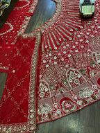 “Red Bridal Faux Georgette Lehenga with Sequins Embroidery & Butterfly Net Dupatta – Blouse up to 5XL, Length 42”