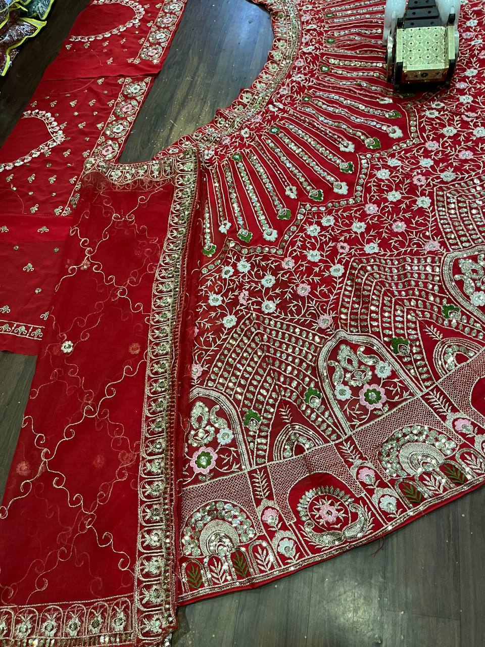 Red Premium Faux Georgette lehenga with Embroidery Sequins Work With Cancan & Canvas Patta and designer blouse.