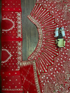 “Red Bridal Faux Georgette Lehenga with Sequins Embroidery & Butterfly Net Dupatta – Blouse up to 5XL, Length 42”